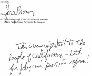 Gov. Brown's postscript on letter to Labor secretary